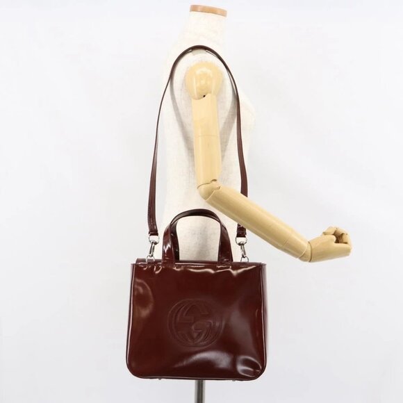 GUCCI Hand Bag Patent leather 2way Brown Gold